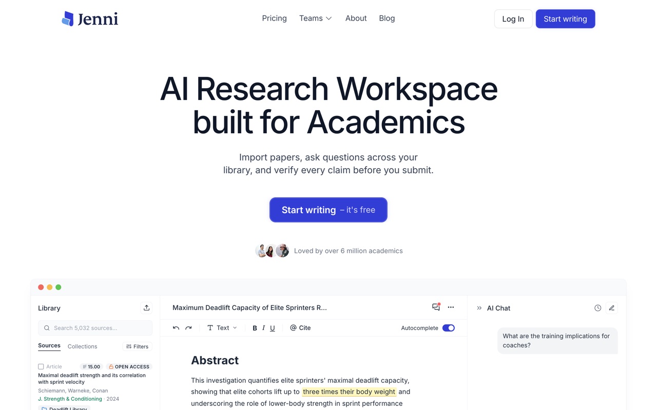Jenni AI — official site screenshot