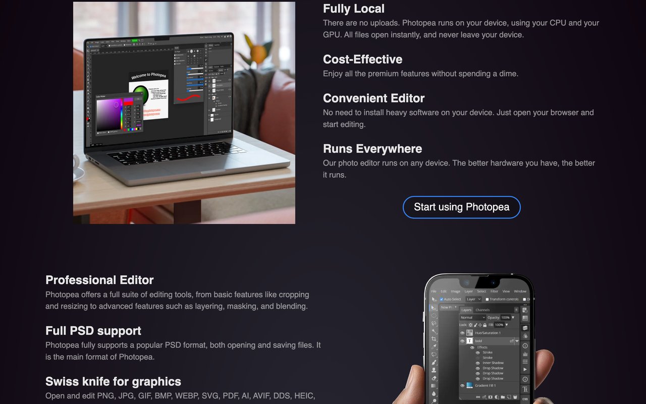 Photopea — official page screenshot 1