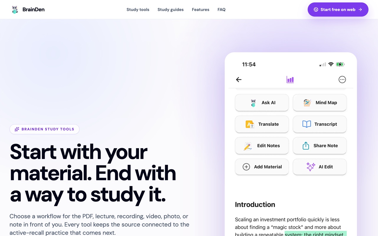 BrainDen — official site screenshot