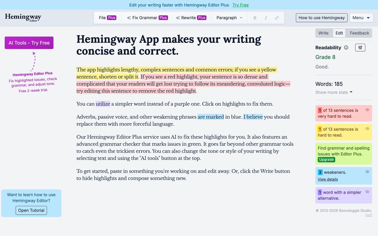 Hemingway Editor — official site screenshot