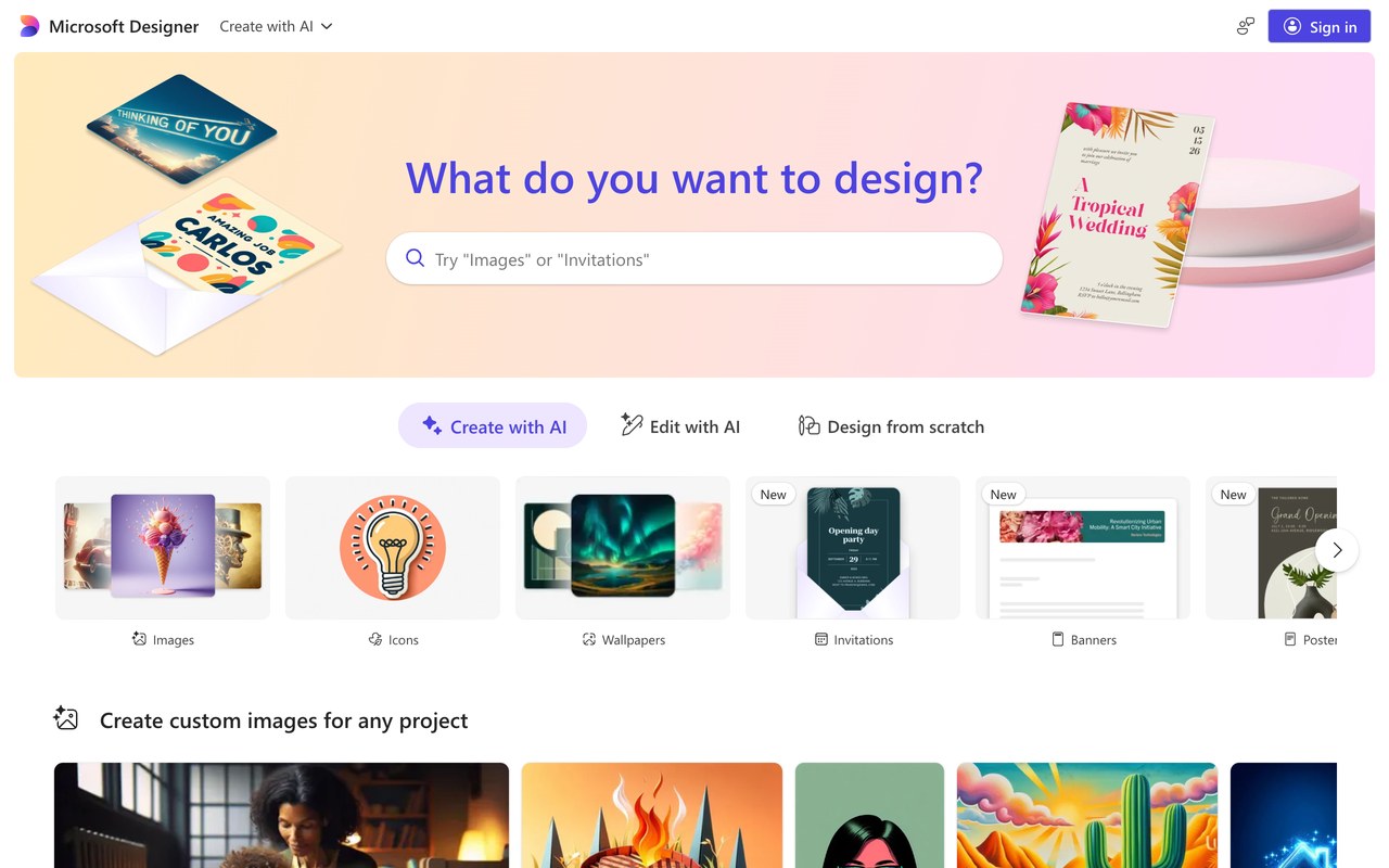 Microsoft Designer — official site screenshot