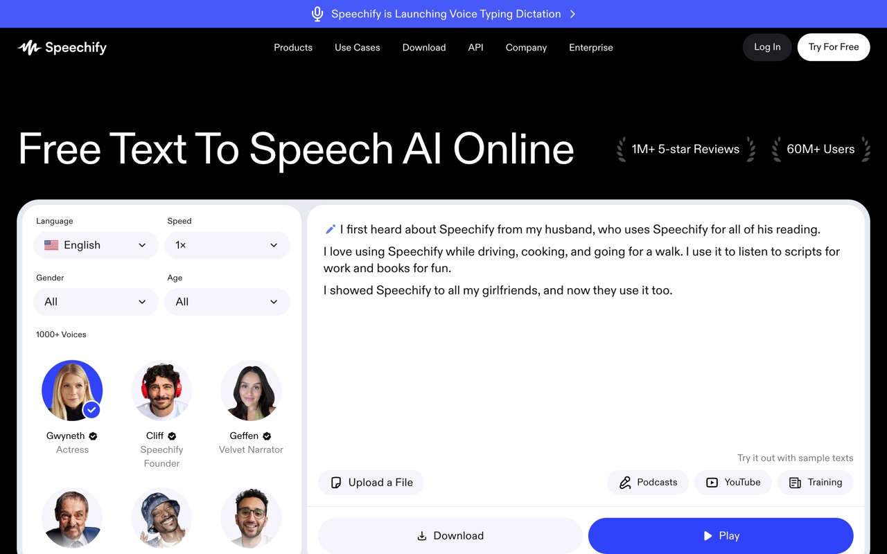 Speechify — official site screenshot