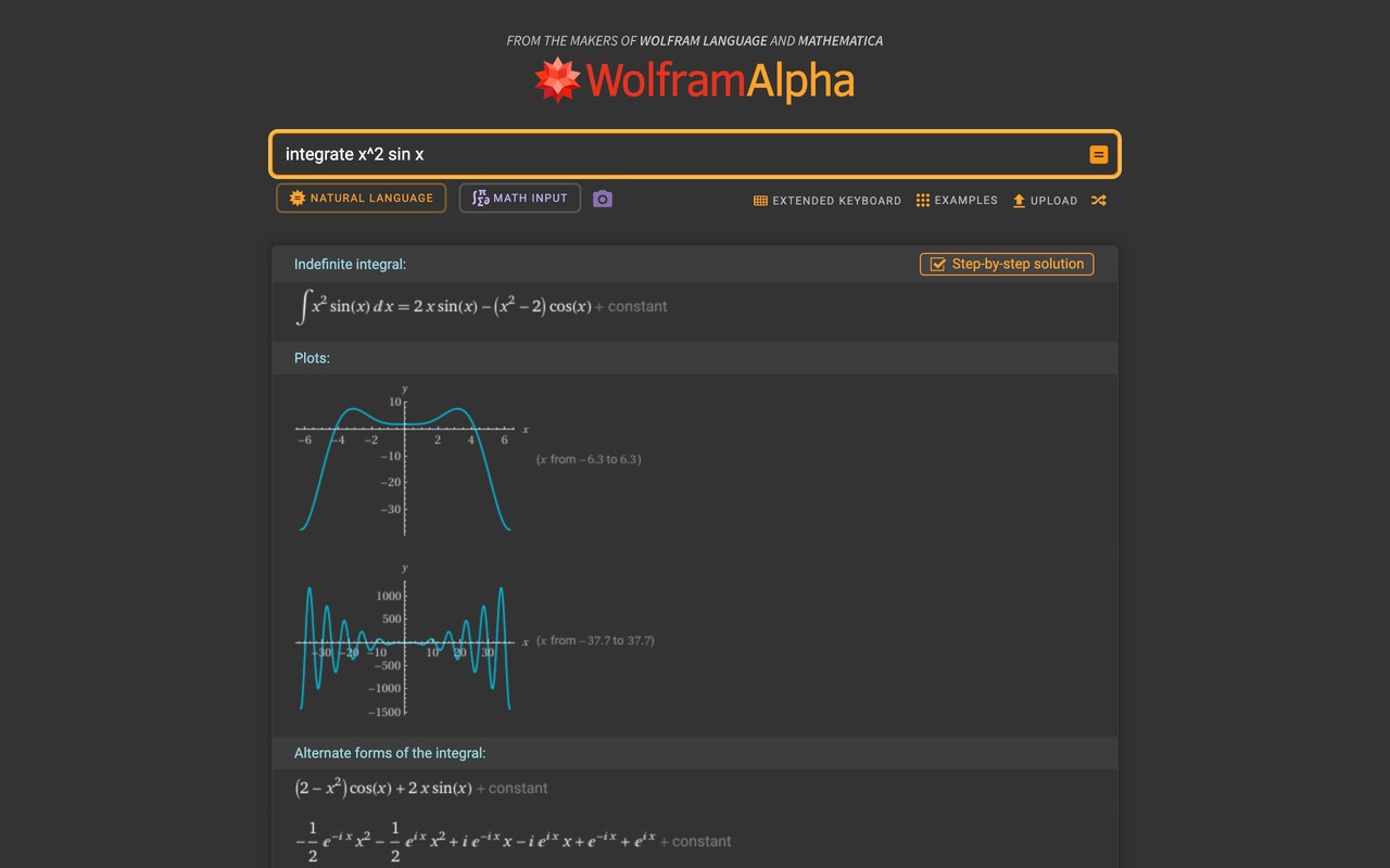 Wolfram|Alpha Pro — official site screenshot